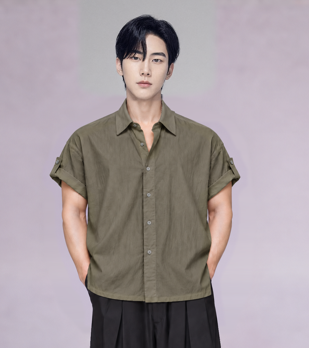 워싱 롤업 반팔 셔츠